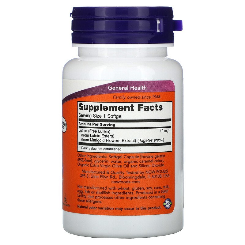 NOW Lutein 10mg. 120 капс