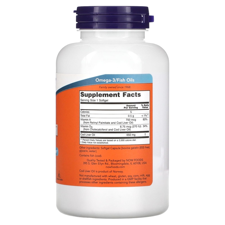 NOW Cod Liver Oil 250 гел.капс