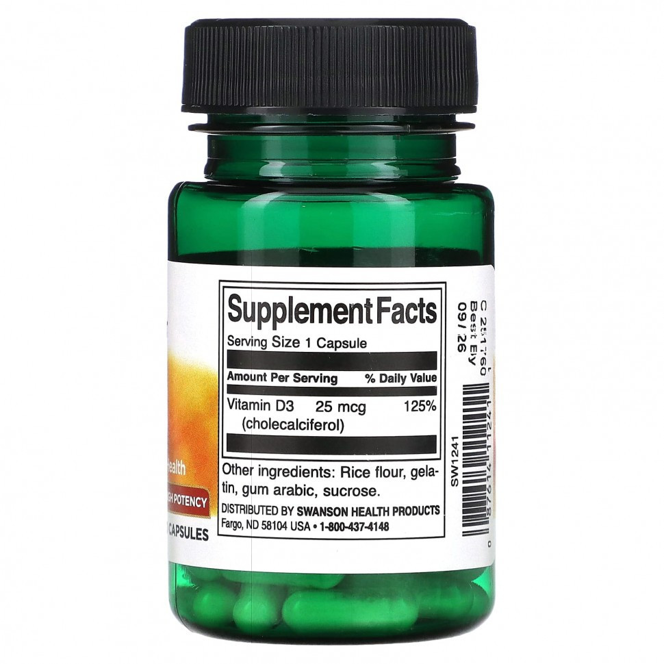 Swanson Vitamin D3 High Potency 1000 IU (30 капс.)