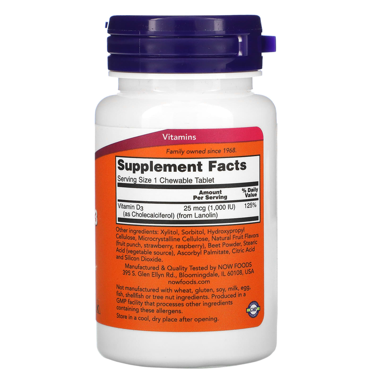 NOW Vitamin D-3 1000 180 жевательные таб.