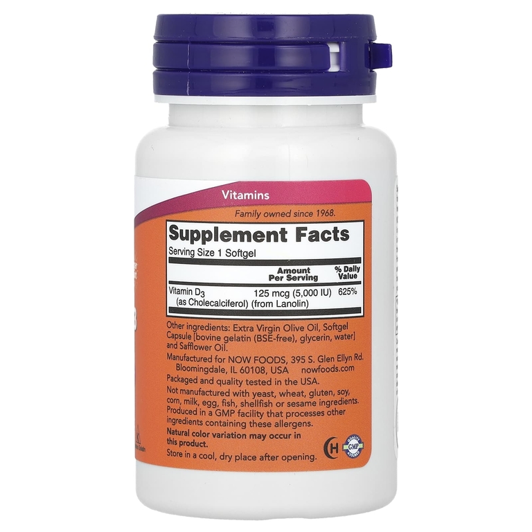 NOW Vitamin D-3 5000 240 гел.капс