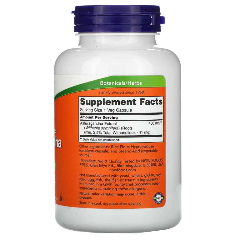NOW Ashwagandha 450 mg. 180 капс