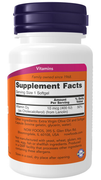 NOW Vitamin D-3 400IU 180 гел.капс
