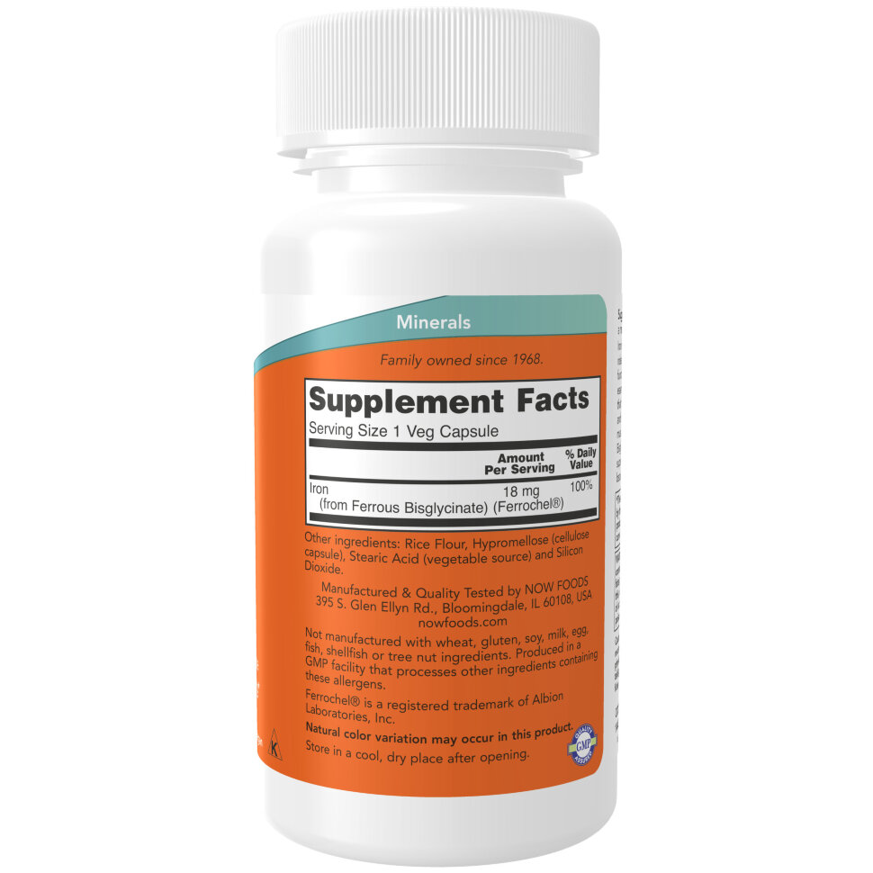 NOW Iron 18mg. Ferrochel 120 капс
