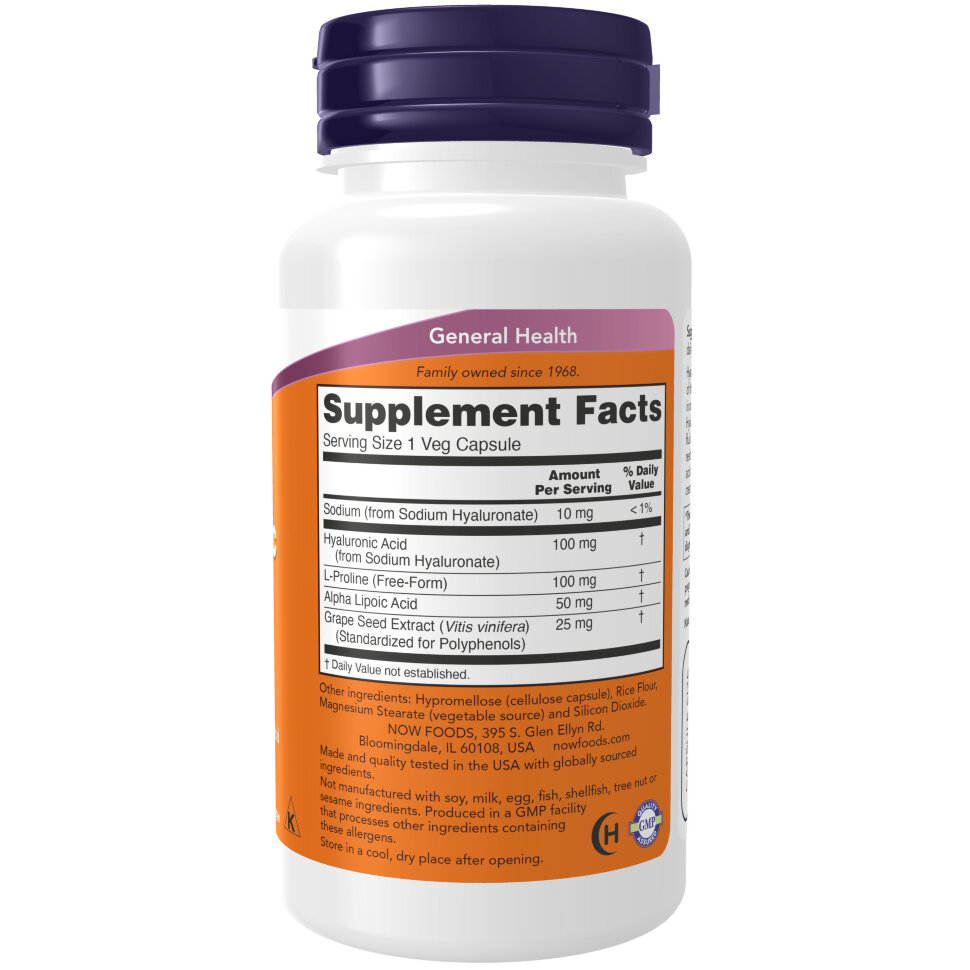 NOW Hyaluronic Acid 100mg. 60 капс