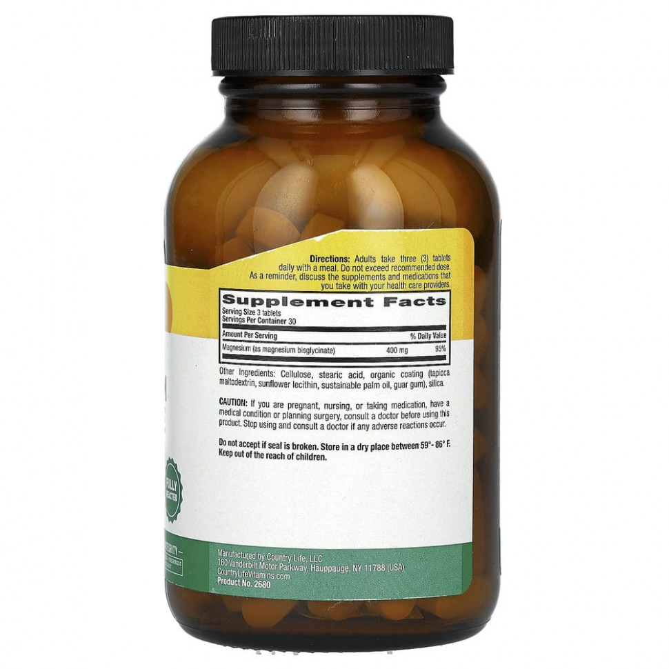 Country Life Chelated Magnesium Glycinate 90 таб.