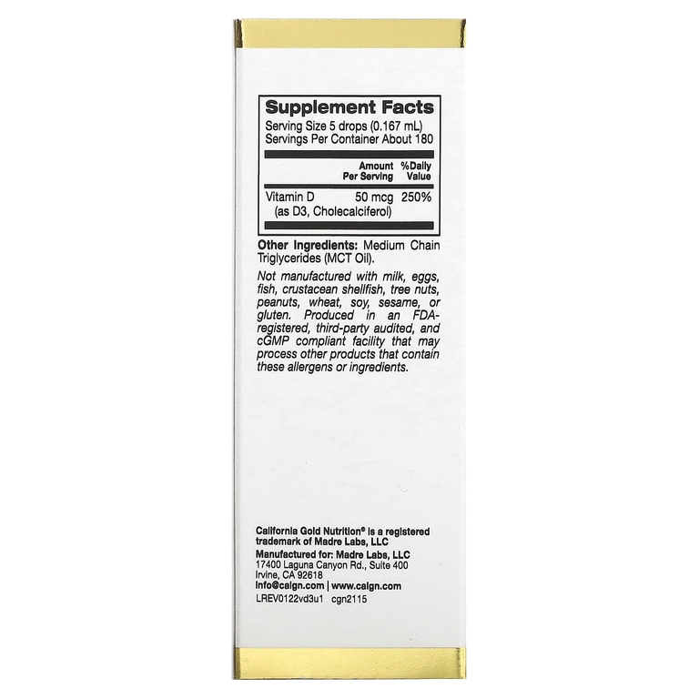 California Gold Vitamin D3 2000 IU 30 мл