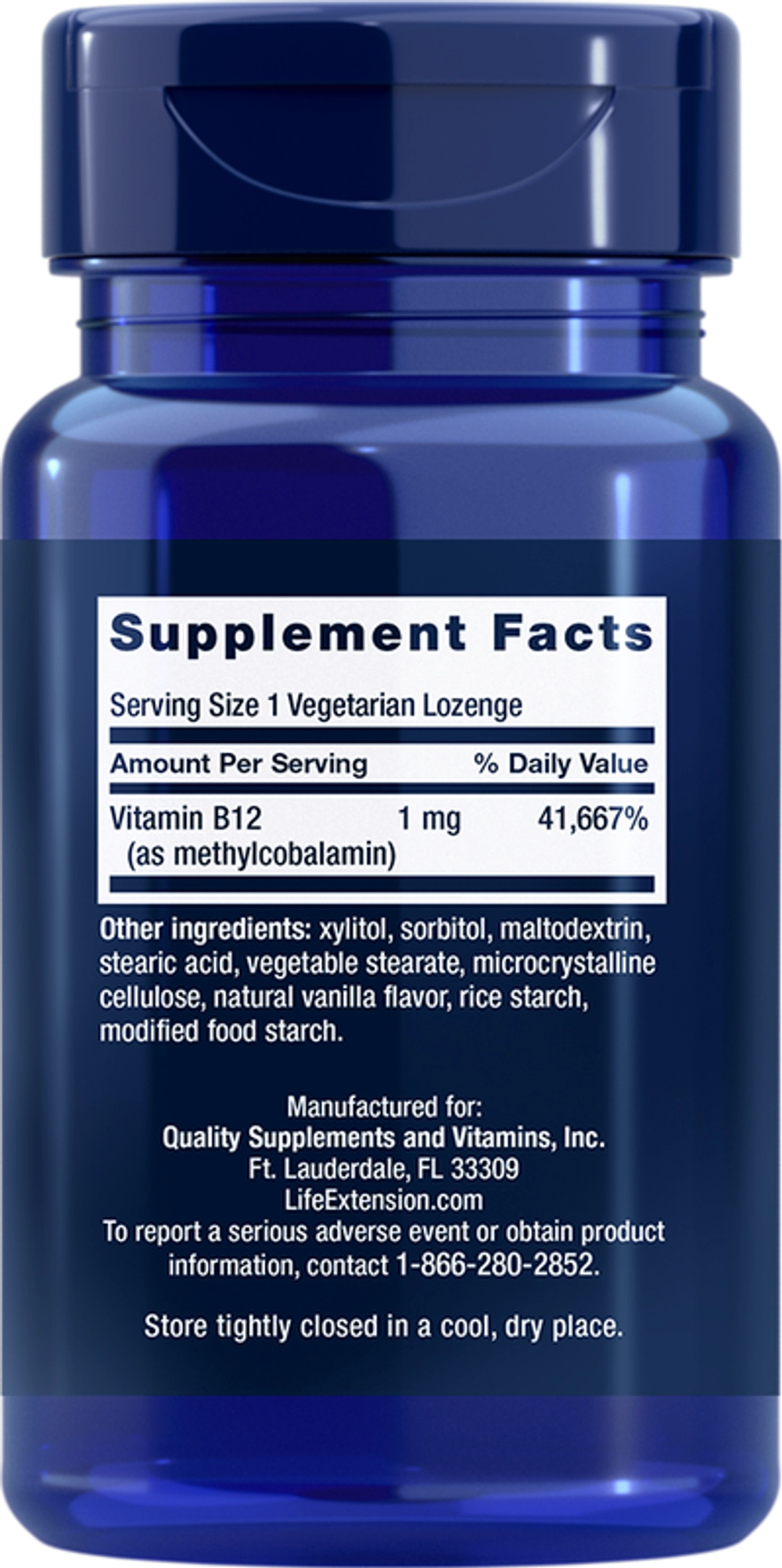 Life Extension Vitamin B12 Methylcobalamin 1mg 60 пастилок