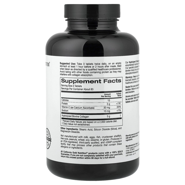 California Gold Hydrolyzed Collagen Peptides+Vitamin C Type 1&3 Type 250 таб